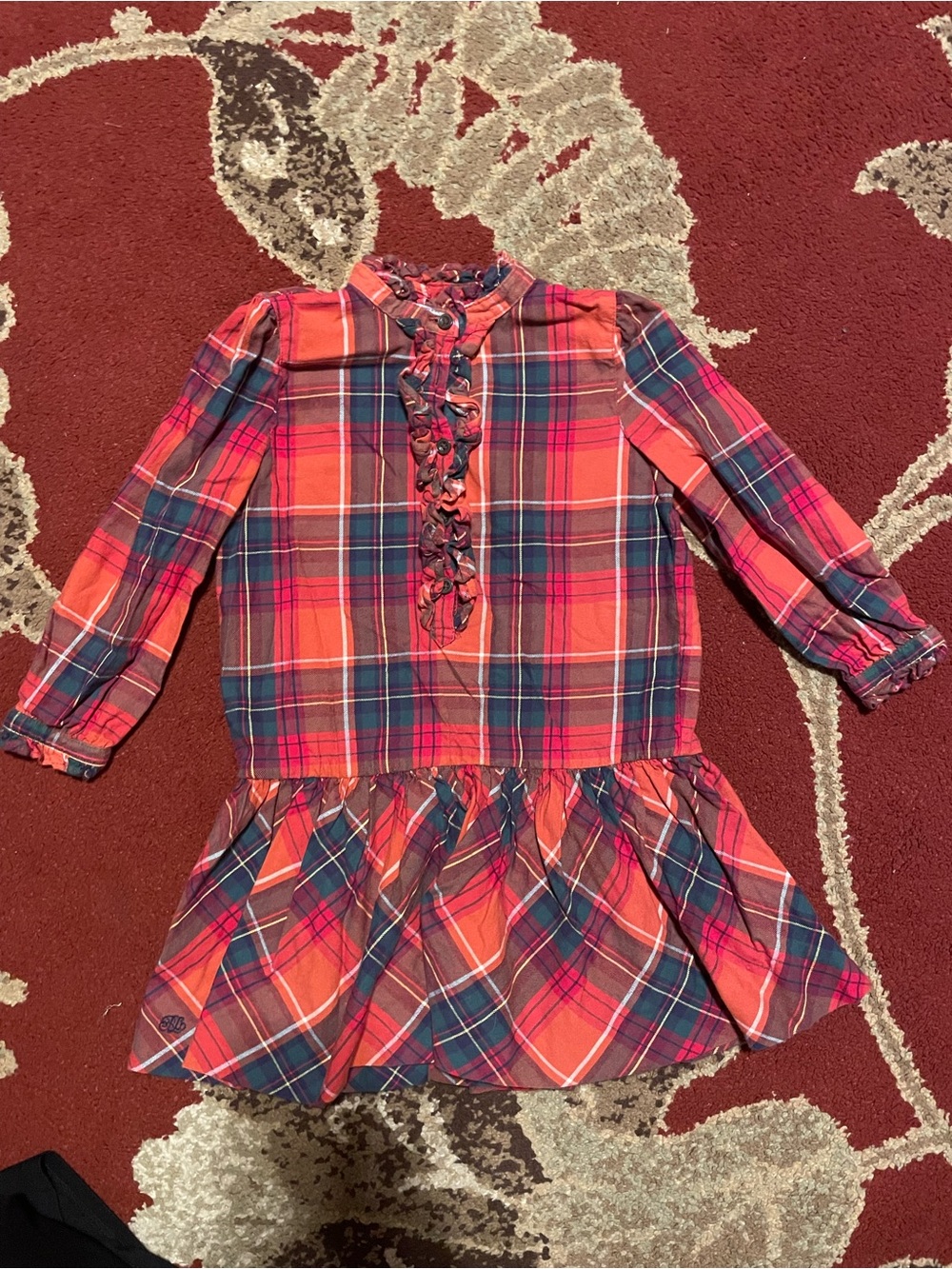 Ralph Lauren Red and Navy Plaid Ruffle-Yoke Dress